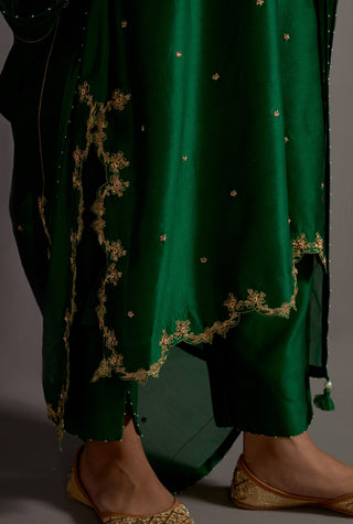 Green embroidered a-line kurta set