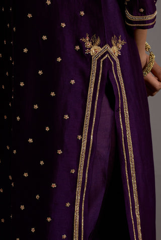 Aubergine zardosi boota embroidered straight kurta set