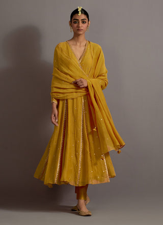 Mustard yellow embroidered kalli angrakha set