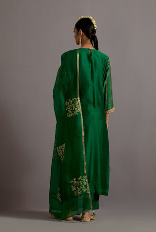 Green stripes embroidered straight kurta set