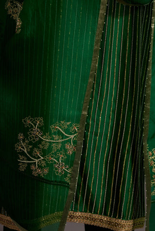 Green stripes embroidered straight kurta set