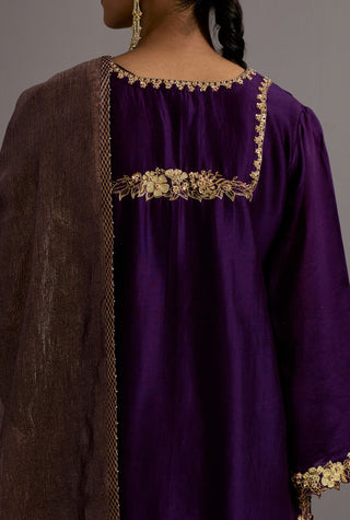 Purple jaal embroidered short kurta sharara set