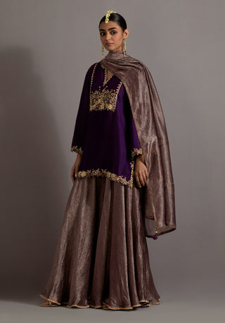 Purple jaal embroidered short kurta sharara set