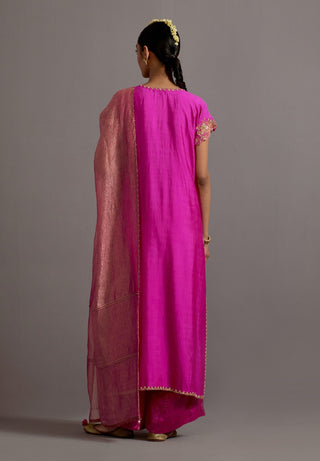 Fuchsia pink guccha embroidered straight angrakha set