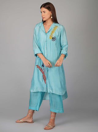 Turquoise sequin flower kurta set