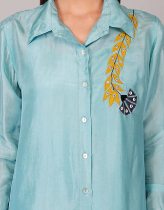 Turquoise sequin flower kurta set