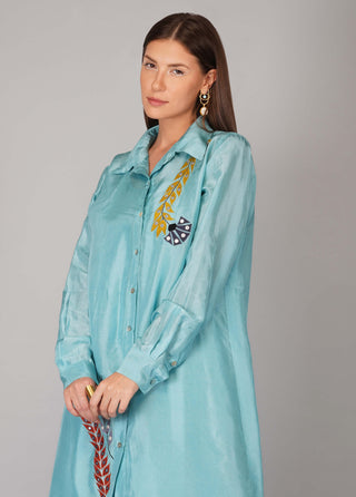 Turquoise sequin flower kurta set