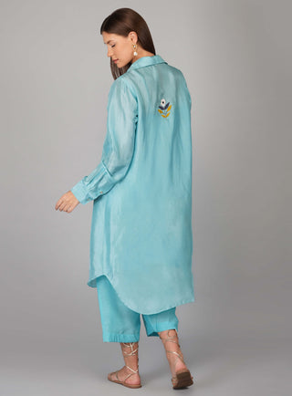 Turquoise sequin flower kurta set