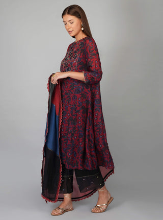 Multicolor flower print a-line kurta set