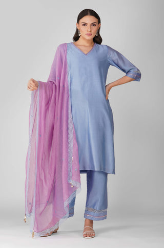 Blue starry border kurta set