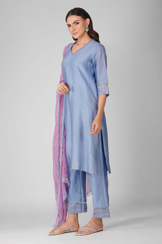 Blue starry border kurta set