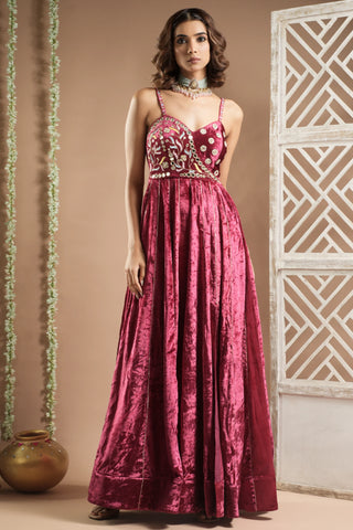 Rani pink velvet long indo dress