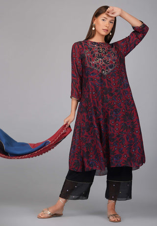 Multicolor flower print a-line kurta set