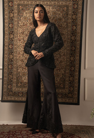 Black embroidered kurta and flared pants