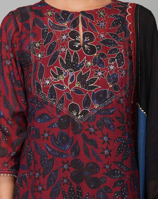 Multicolor flower print a-line kurta set