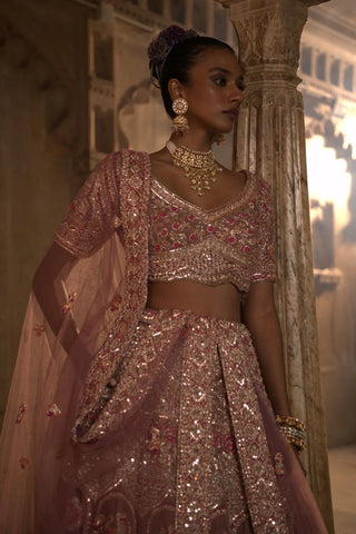 Mauve velvet bridal lehenga set