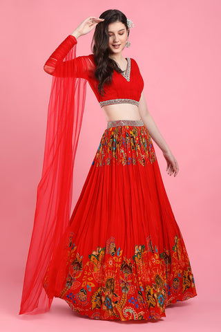 Red crepe silk lehenga set