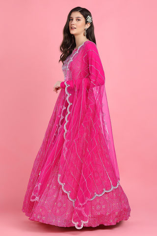 Pink yoke bandhani anarkali and dupatta