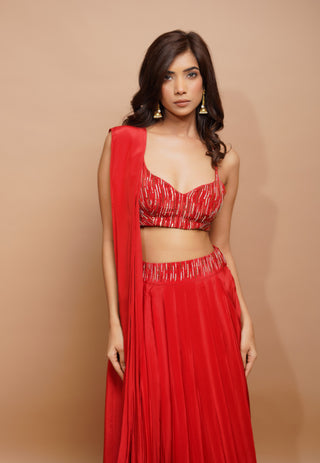 Red natural crepe lehenga set