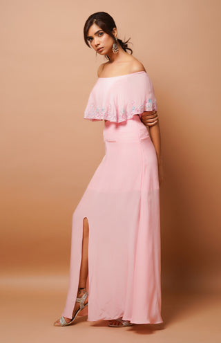 Baby pink cape top and skirt