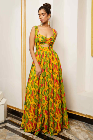 Yellow ginger flower long indo dress