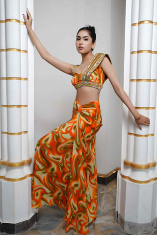 Orange abstract drape skirt and bustier