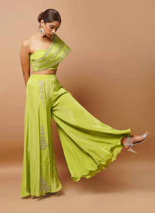 Bright green bustier and palazzo