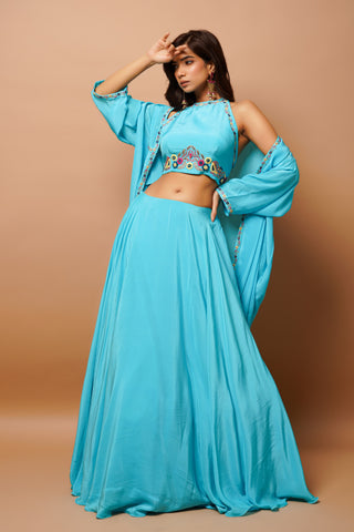 Ocean blue lehenga and shrug set