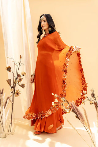 Rust orange drape with palazzo and blouse