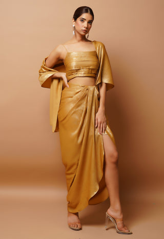 Golden shimmer draped saree set