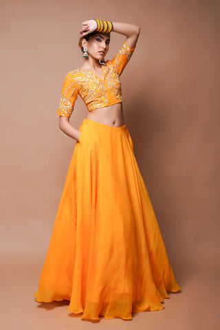 Mango yellow indo lehenga and blouse