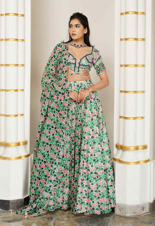 Green pink floral lehenga set