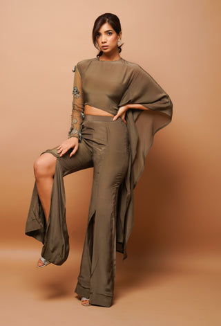 Dusky olive kaftan top and pant