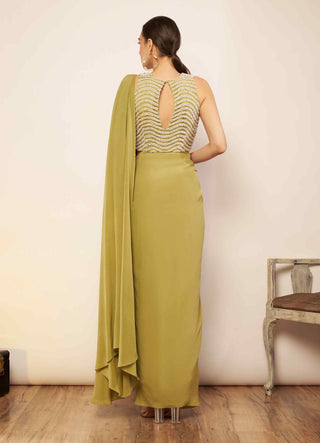 Sage green saree and embellished blouse