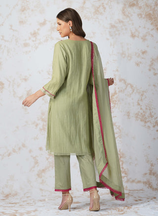 Beaded flower green straight kurta set