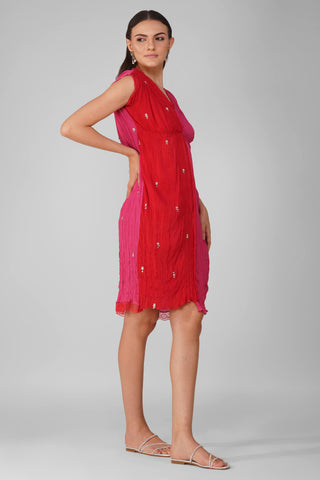 Red-magenta cosmic flower knotted dress