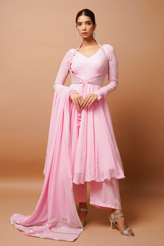 Baby pink anarkali suit set