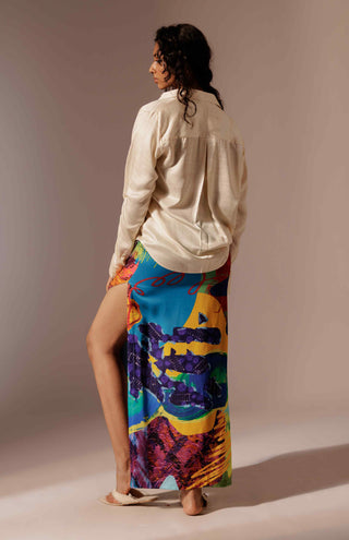 Elio smocked shirt and printed skirt