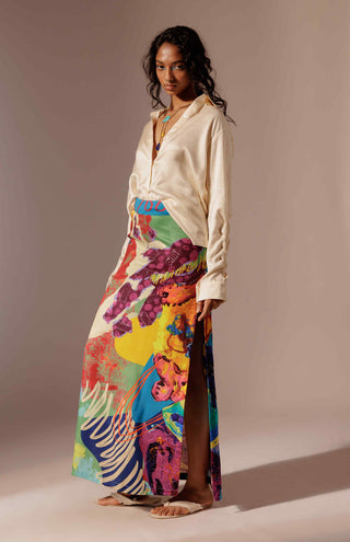 Elio smocked shirt and printed skirt