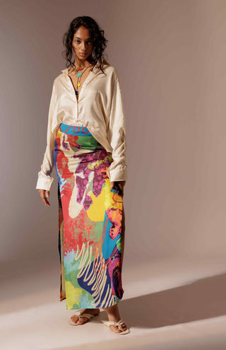 Elio smocked shirt and printed skirt