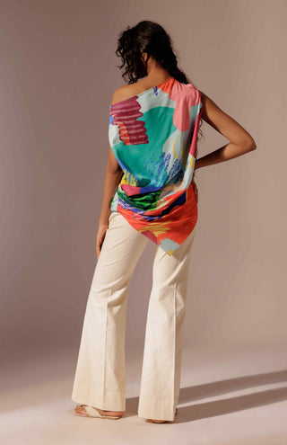 Island asymmetrical top and flared pants