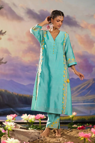 Blue A-lined kurta set