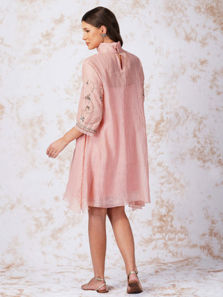 Natural pink antique work high-neck dress