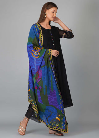 Black egyptian print kurta set