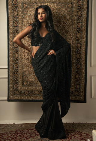 Black iconic saree set