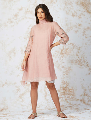 Natural pink antique work high-neck dress