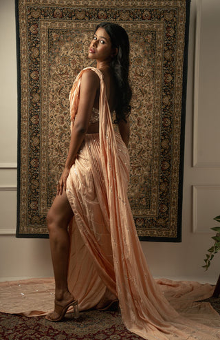 Peach pre-draped saree and blouse