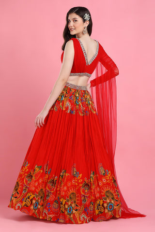 Red crepe silk lehenga set