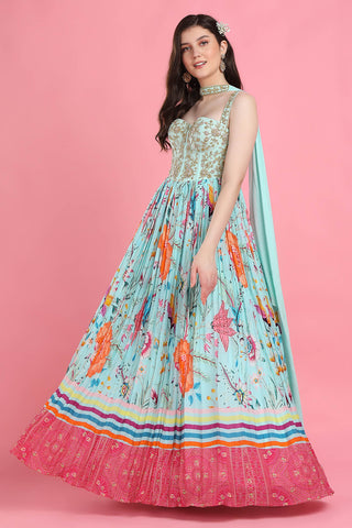 Aqua corset anarkali and dupatta