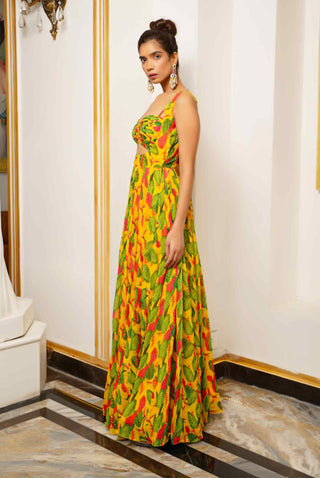 Yellow ginger flower long indo dress